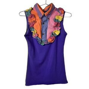 New York Couture Womens Clown Core Whimsey Ruffle Colorful Funky Unique Top S